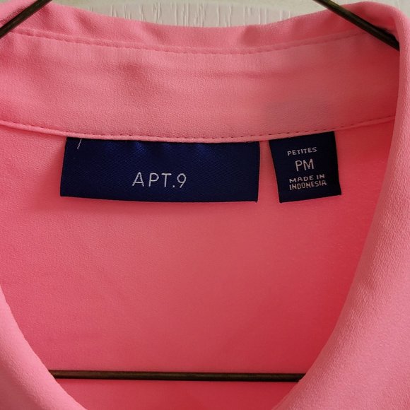 APT 9. Pink Long Sleeve Button Up Collared Shirt Women's Petite Medium PM 1045 - Picture 3 of 8